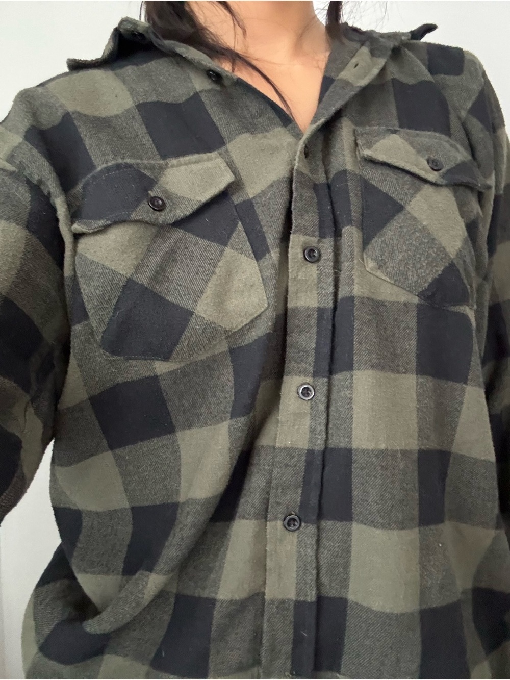 RSQ Olive Green and Black Plaid Button-Down Shirt
